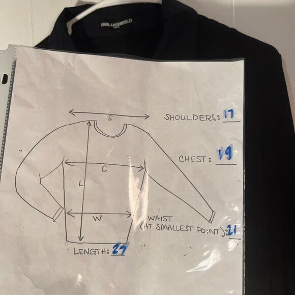 Karl lagerfeld paris black ruffled button down stretch shirt sz L - Picture 7 of 9